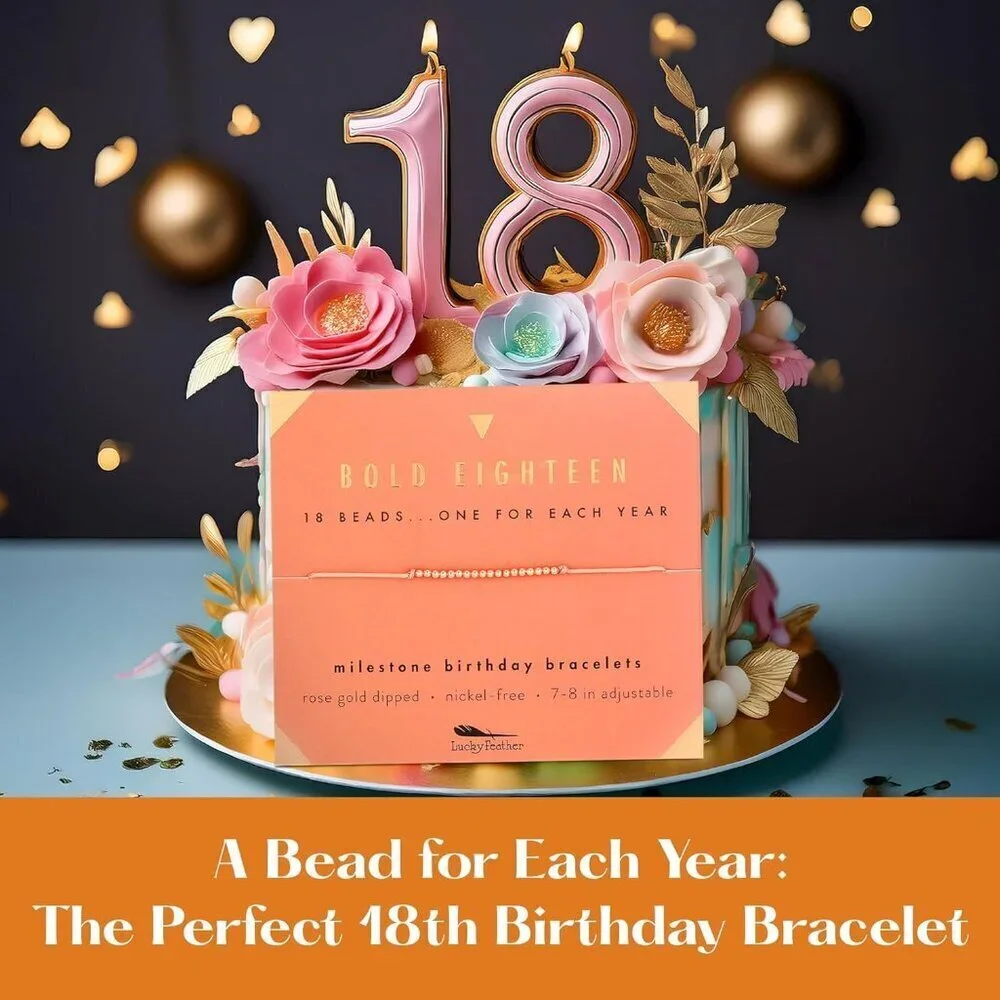 18th Birthday Bracelet Gold Silver Dipped Beads Adjustable Cord Gift